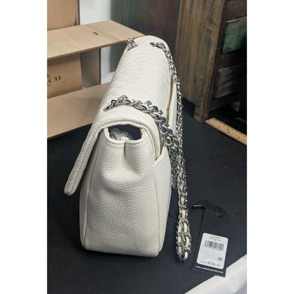 Karl Lagerfeld Agyness - White Leather Shoulder Bag, Adjustable Straps - Picture 4 of 5